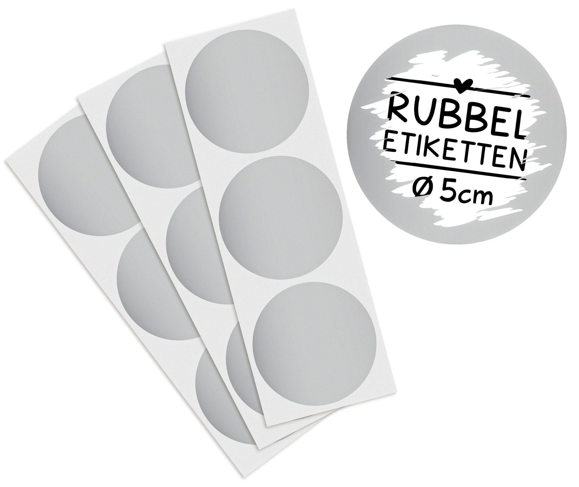 Selbstklebendes Rubbeletikett zum Aufkleben, rund mit silberner Rubbelschicht