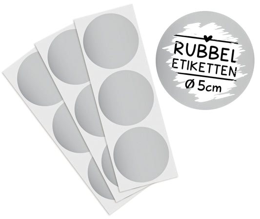 Selbstklebendes Rubbeletikett zum Aufkleben, rund mit silberner Rubbelschicht