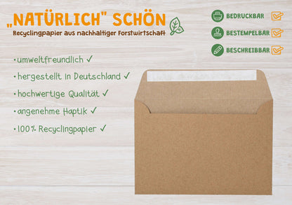 Produkteigenschaften: Hergestellt in Deutschland umweltfreundlich bedruckbar 100% Recycling-Kraftpapier