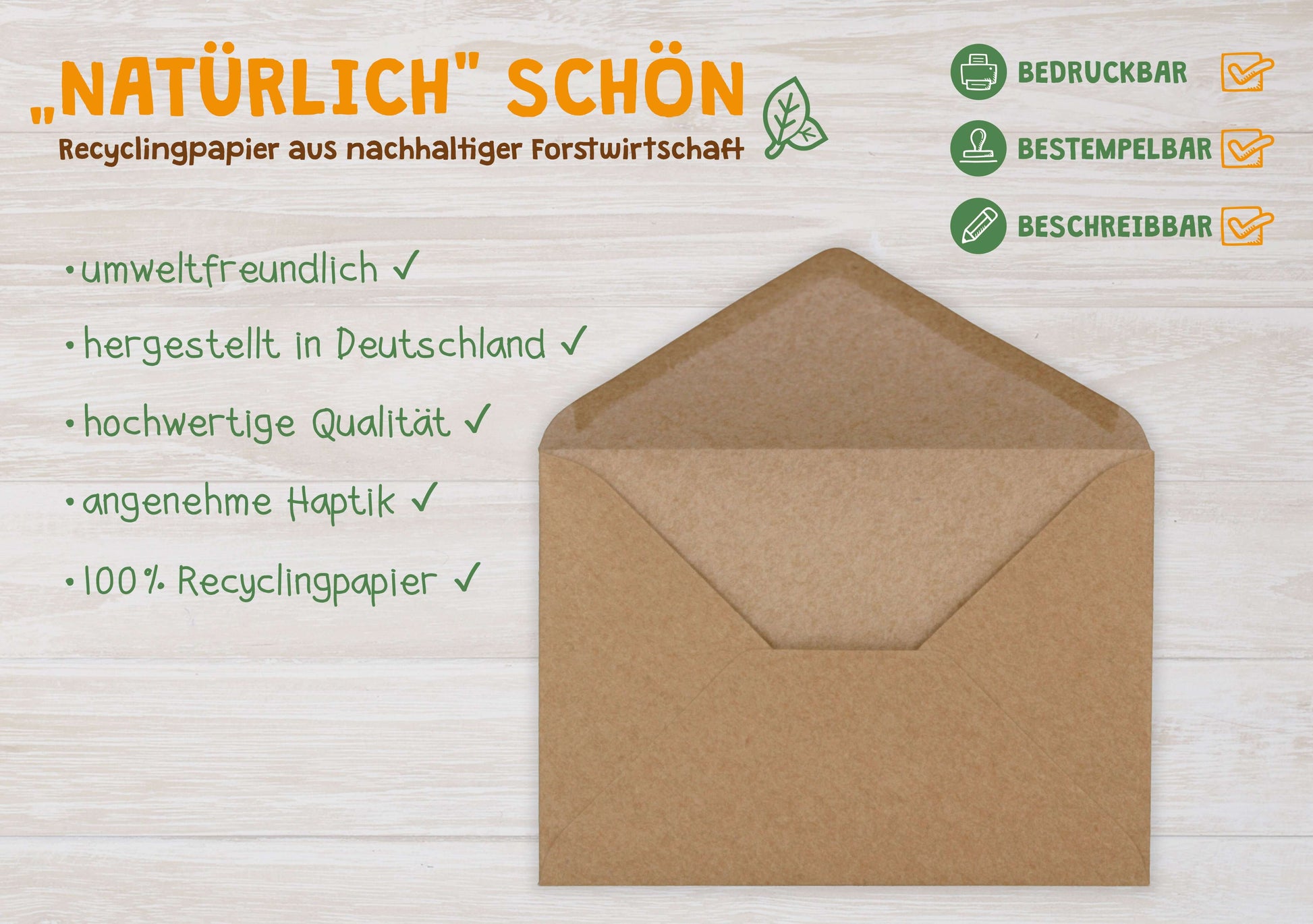 Produkteigenschaften: Hergestellt in Deutschland umweltfreundlich bedruckbar 100% Recycling-Kraftpapier