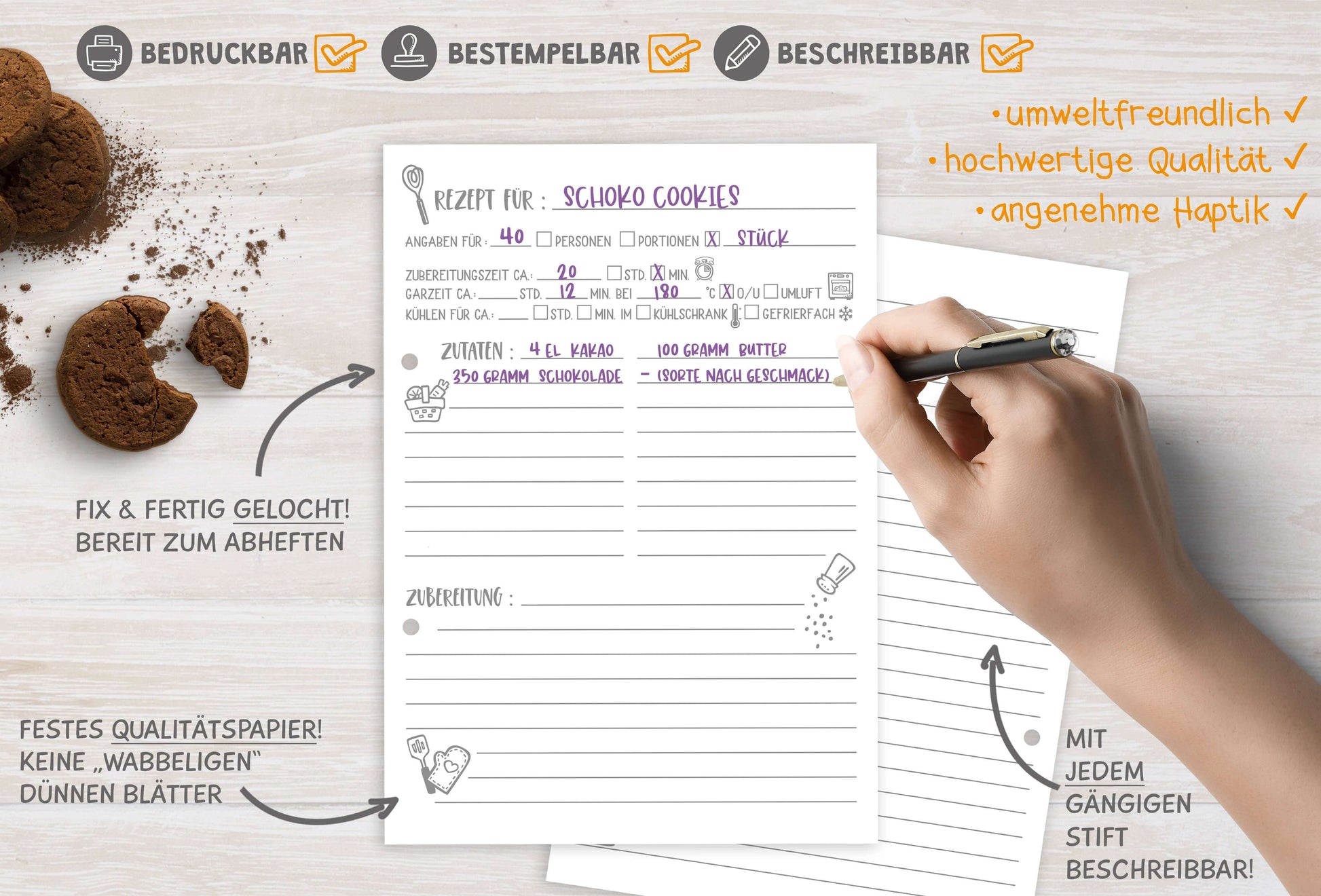 Rezeptseiten zum selber ausfüllen im Format DIN A5 Anwendungsbeispiel