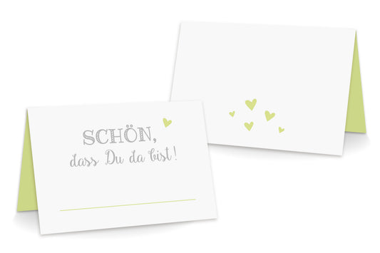 Rueckseite Tischkarten "Schön, dass Du da bist!" hellgrün