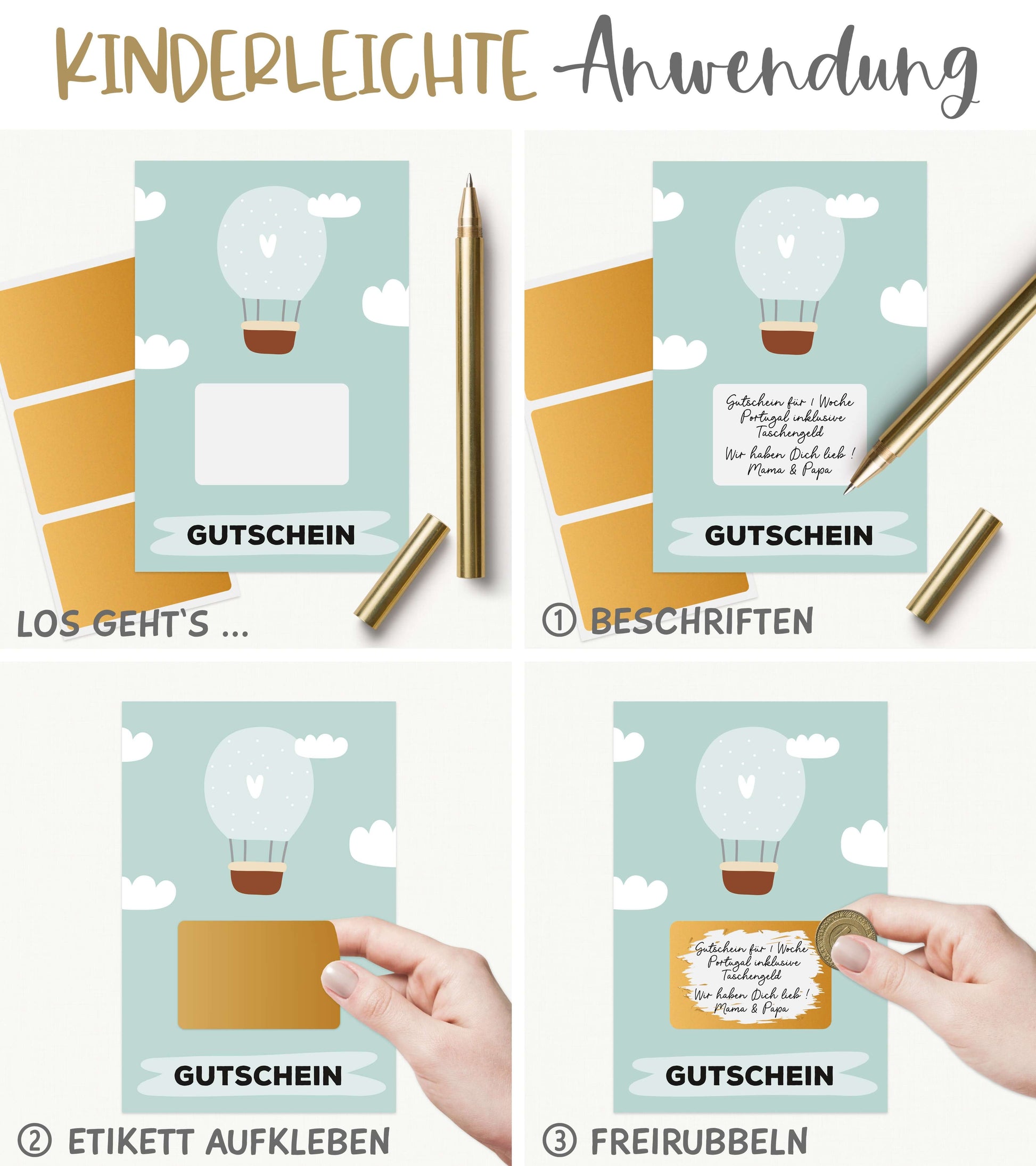 Anwendung: Beschriften, Rubbeletikett drüber kleben, dann freirubbeln
