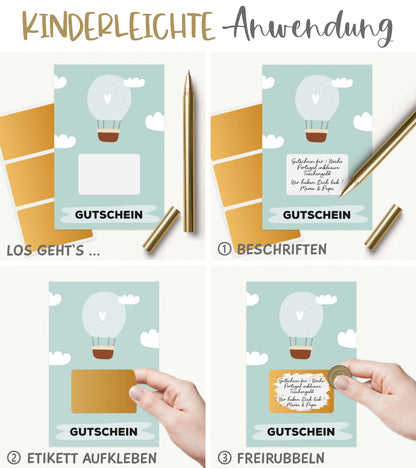 Anwendung: Beschriften, Rubbeletikett drüber kleben, dann freirubbeln