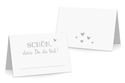 Rueckseite Tischkarten "Schön, dass Du da bist!" grau
