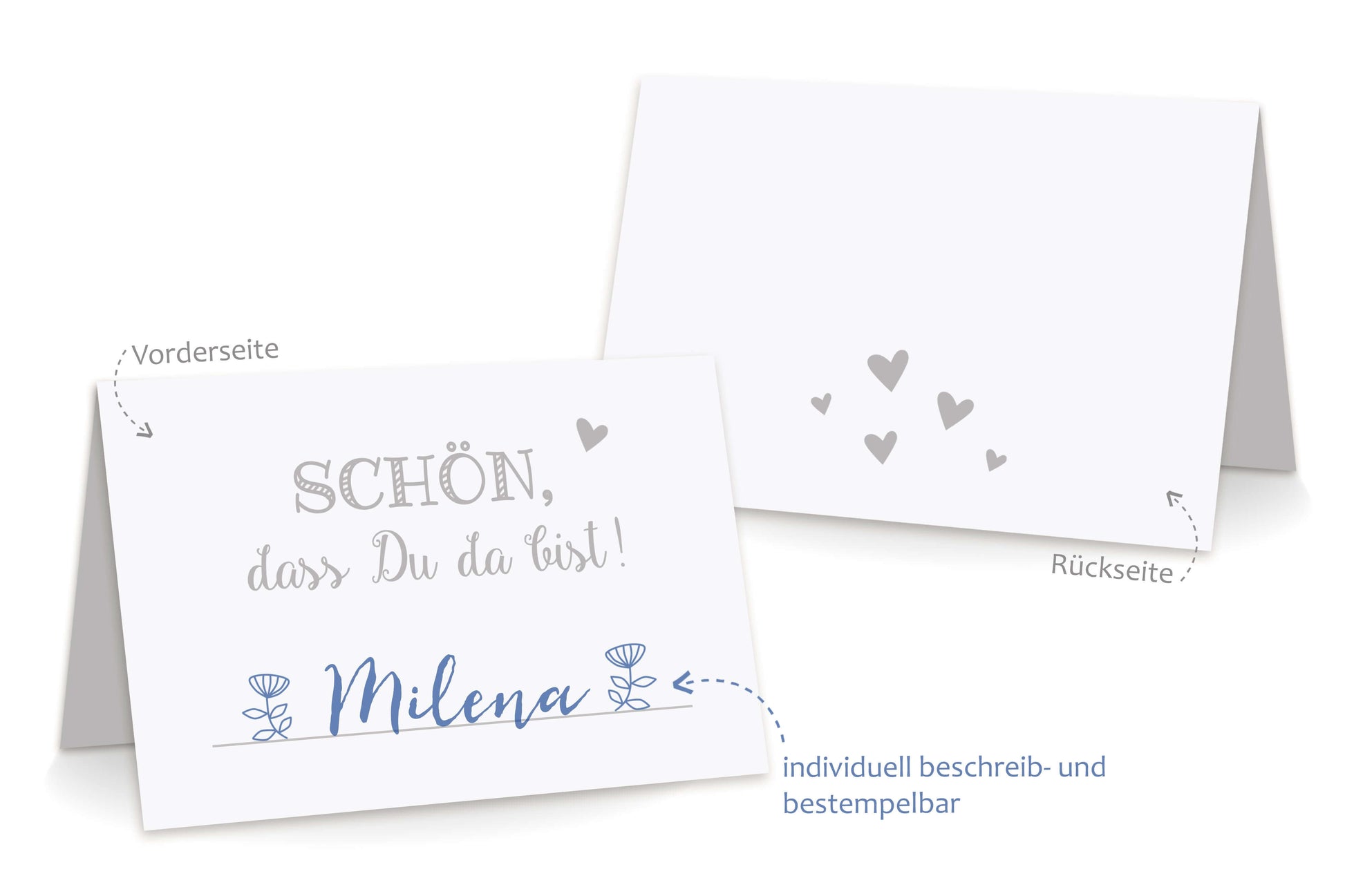 Beschriftung Tischkarten "Schön, dass Du da bist!" grau