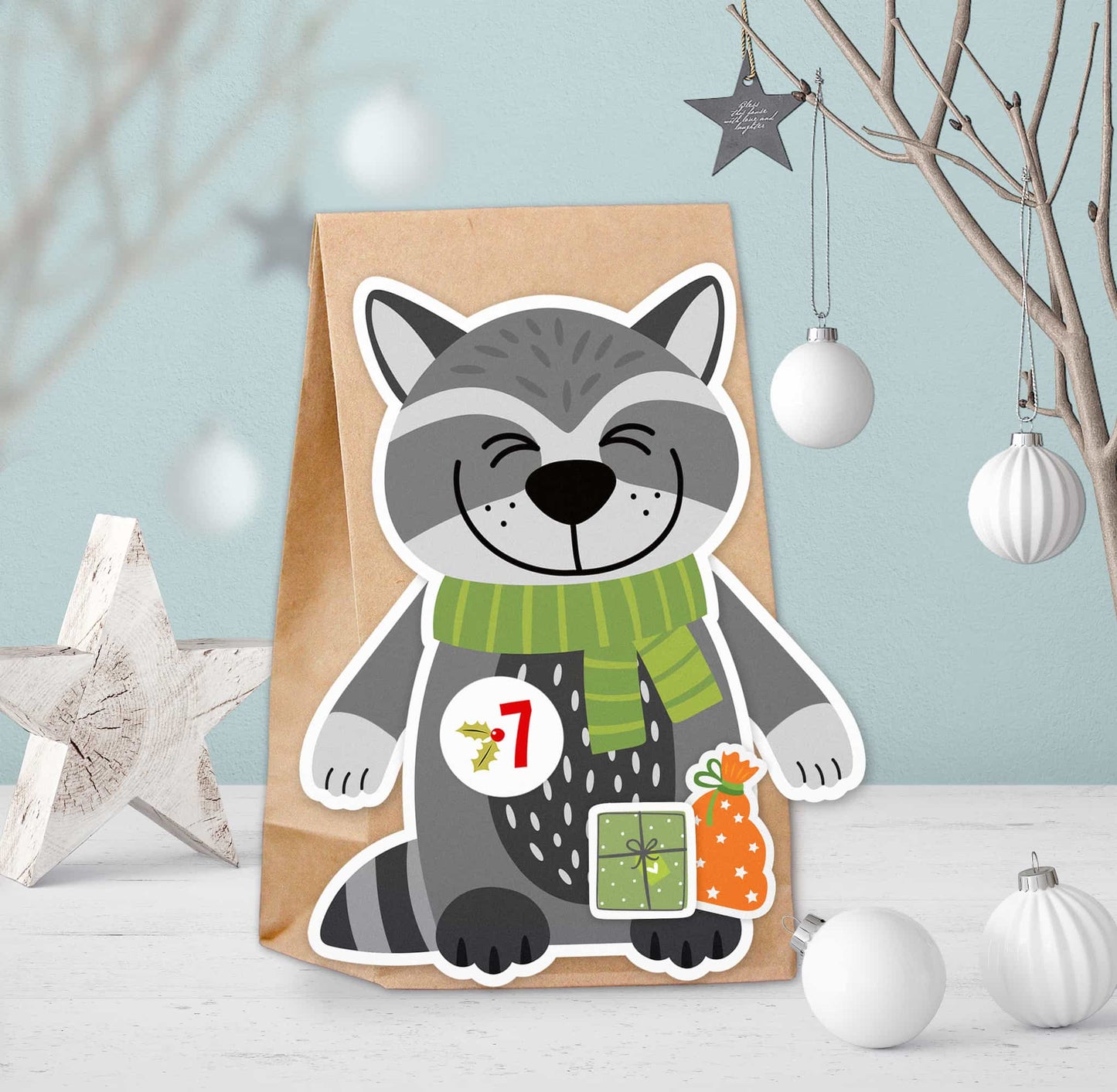Adventskalender zum Befüllen "Woodlandfriends" Motiv Waschbär