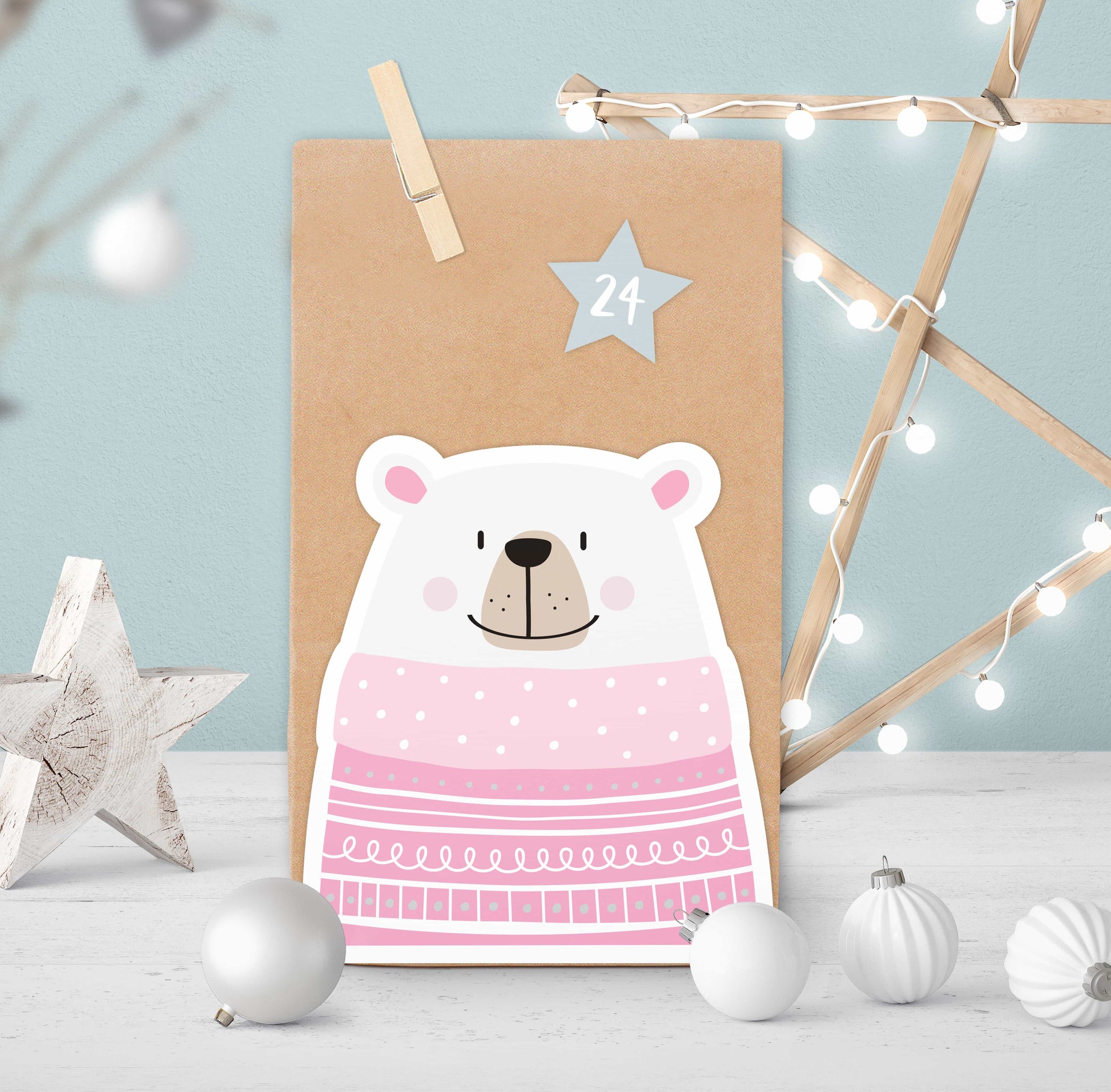 Adventskalender Polarbär rosa Motiv 2
