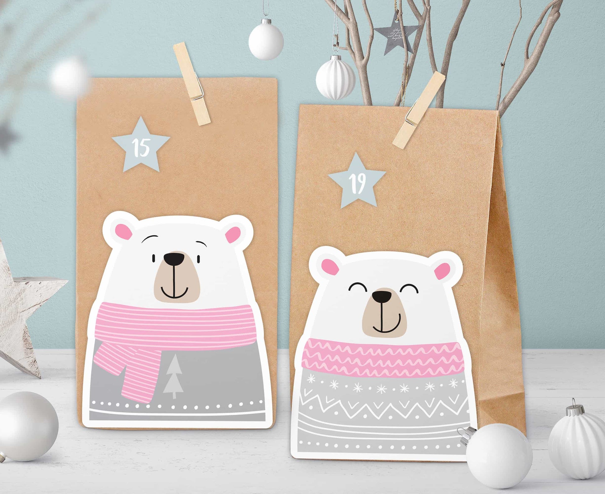 Adventskalender Polarbär rosa Motiv 3