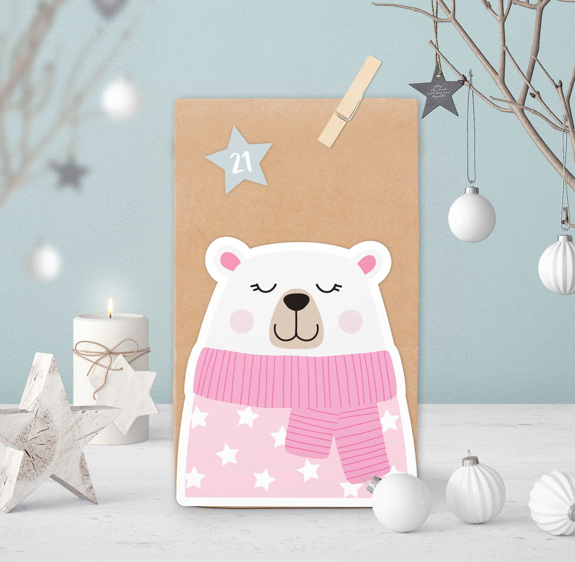 Adventskalender Polarbär rosa Motiv 4