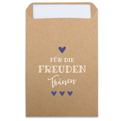 Freudentränen Taschentücher Hüllen "Für die Freudentränen" Kraftpapier blau