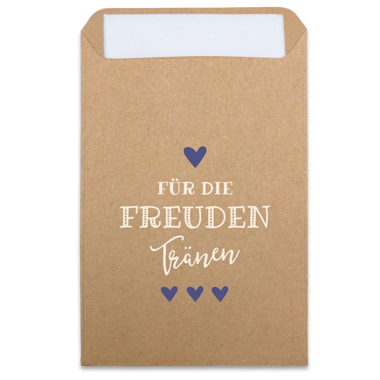 Freudentränen Taschentücher Hüllen "Für die Freudentränen" Kraftpapier blau