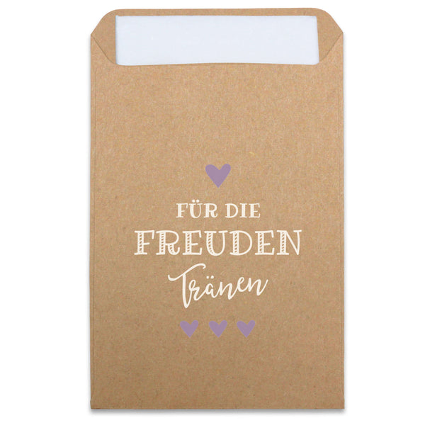 Freudentränen Taschentücher Hüllen "Für die Freudentränen" Kraftpapier flieder