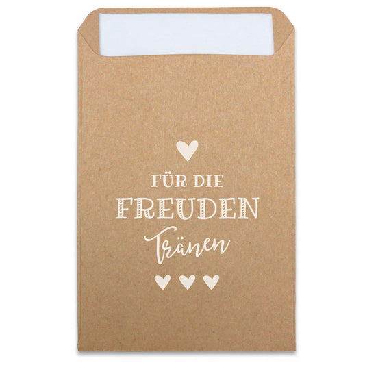 Freudentränen Taschentücher Hüllen "Für die Freudentränen" Kraftpapier mit weißem Druck