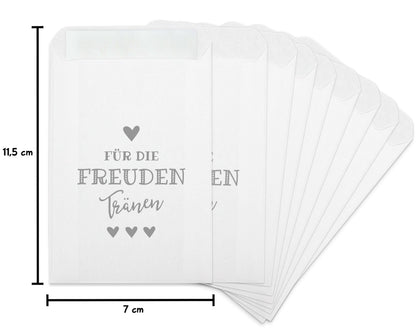 Freudentränen Taschentücher Hüllen "Für die Freudentränen" grau Maßangabe