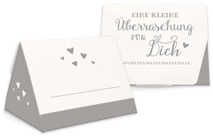 Geschenkschachtel für Gastgeschenk Hochzeit grau Vorderseite Rückseite