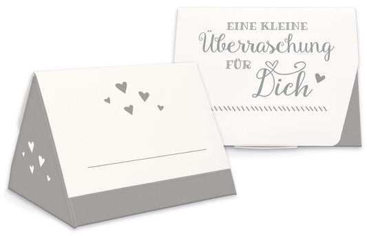 Geschenkschachtel für Gastgeschenk Hochzeit grau Vorderseite Rückseite