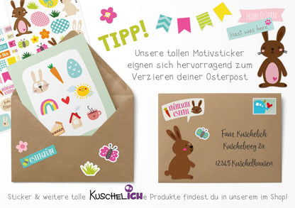 Postkarte Frohe Ostern Osterkarte Hinweis Osteraufkleber zum Verzieren