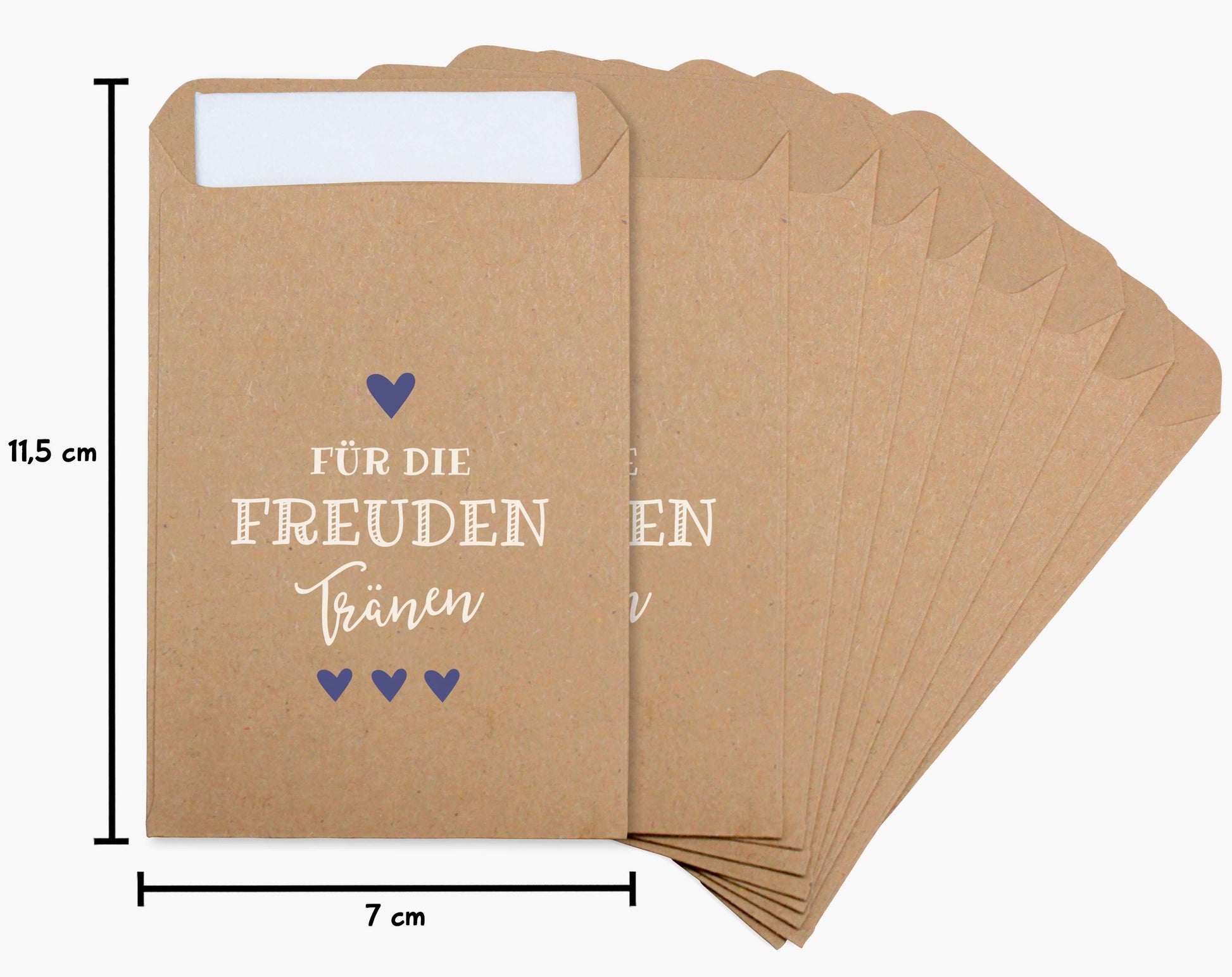 Maßangaben Freudentränen Taschentücher Hüllen "Für die Freudentränen" Kraftpapier mit blau