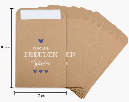 Maßangaben Freudentränen Taschentücher Hüllen "Für die Freudentränen" Kraftpapier mit blau
