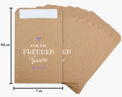 Maßangaben Freudentränen Taschentücher Hüllen "Für die Freudentränen" Kraftpapier mit flieder