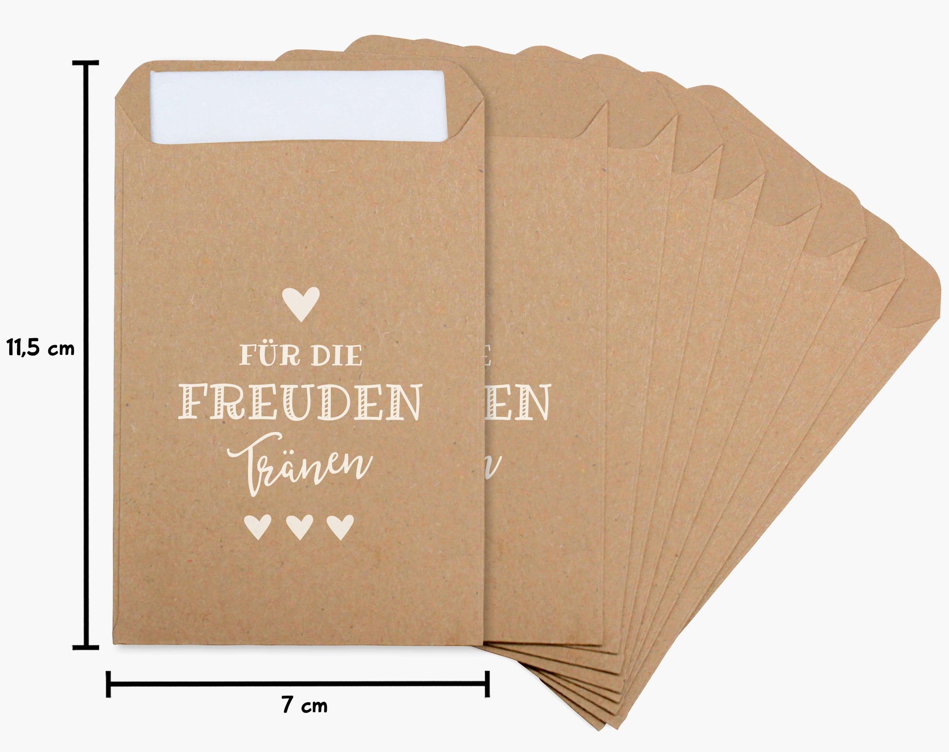 Maßangaben Freudentränen Taschentücher Hüllen "Für die Freudentränen" Kraftpapier mit weiß