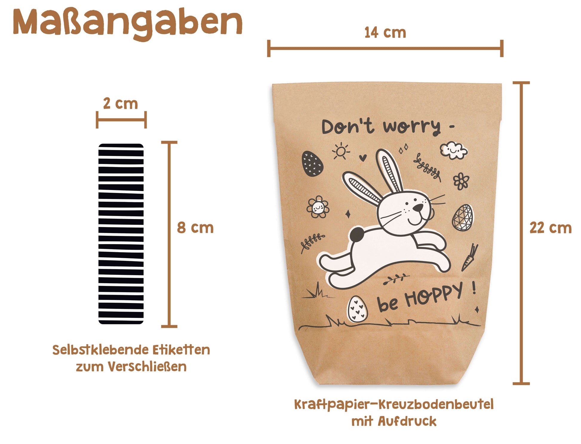 Ostertüte "Don´t Worry" Kraftpapier weiss bedruckt Maße 14x22cm