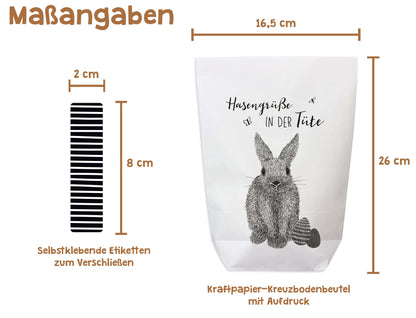 Maße 16,5x26cm Qualität Ostertüte zum Befüllen "Hasengrüße in der Tüte" weiße Tüte