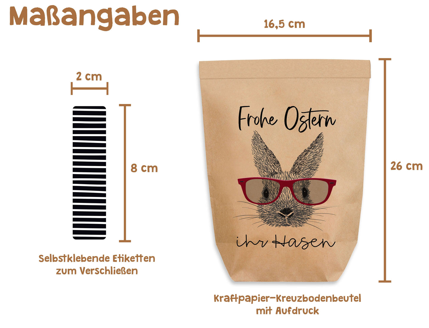 Maße 16,5x 26cm Ostertüte zum Befüllen "Frohe Ostern ihr Hasen" Kraftpapiertüte