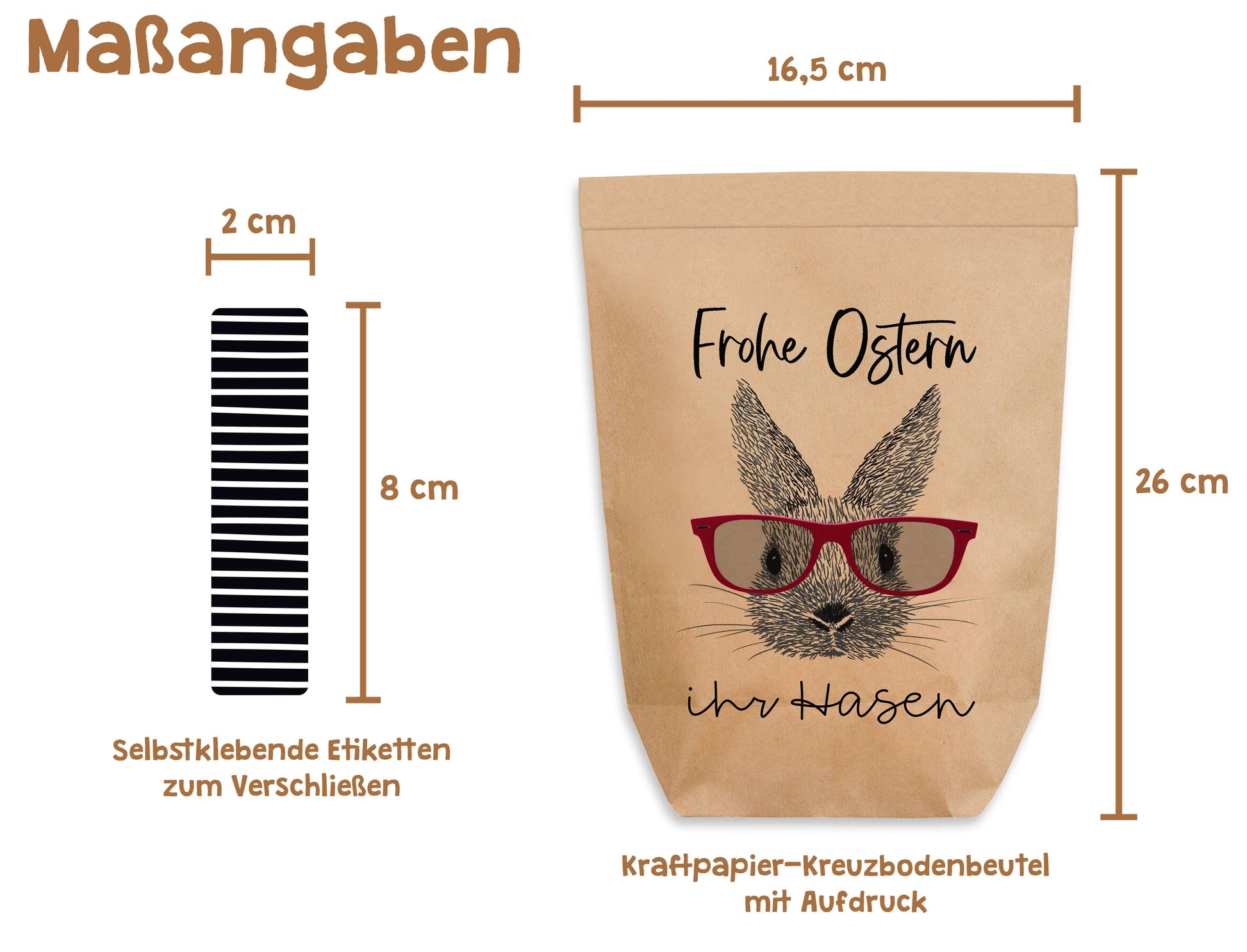 Maße 16,5x 26cm Ostertüte zum Befüllen "Frohe Ostern ihr Hasen" Kraftpapiertüte