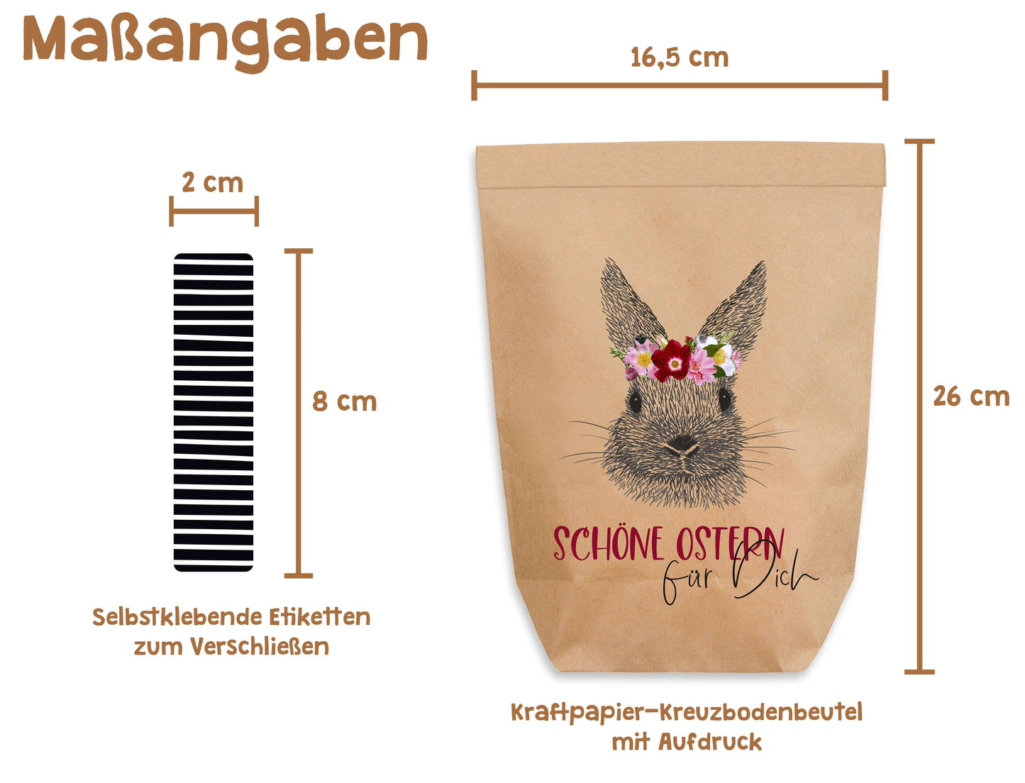 Maße 16,5x26cm Ostertüte zum Befüllen "Schöne Ostern für Dich" Kraftpapier