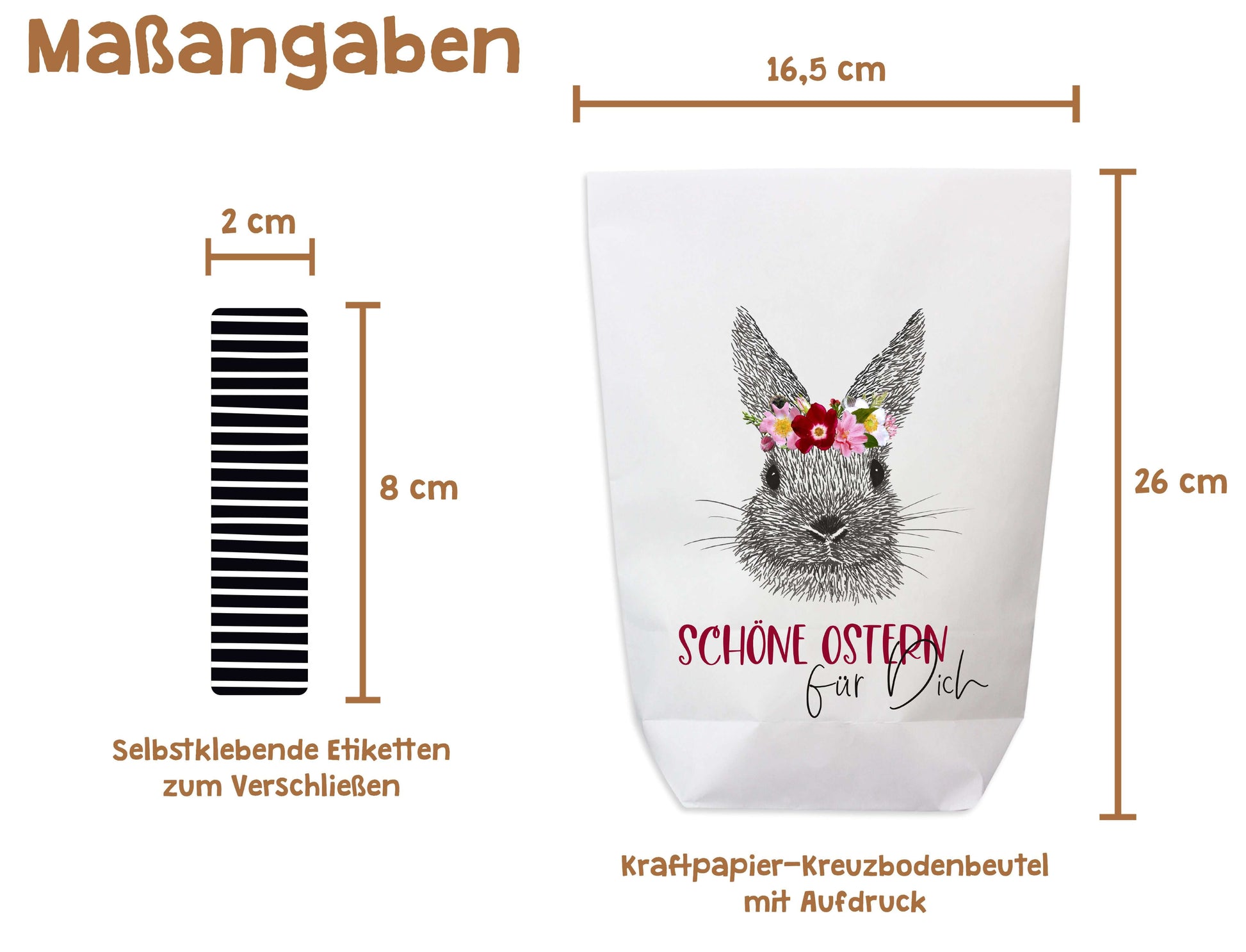Maße 16,5x26cm Ostertüte zum Befüllen "Schöne Ostern für Dich" weiße Tüte