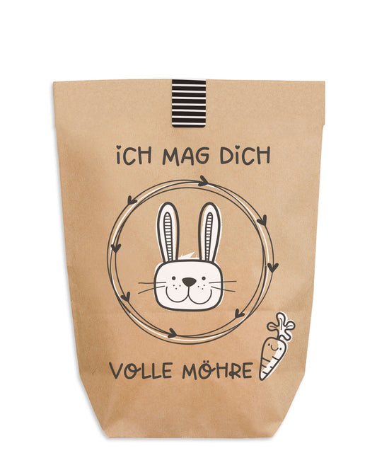 Ostertüte "Ich mag Dich Volle Möhre" Kraftpapier weiss bedruckt