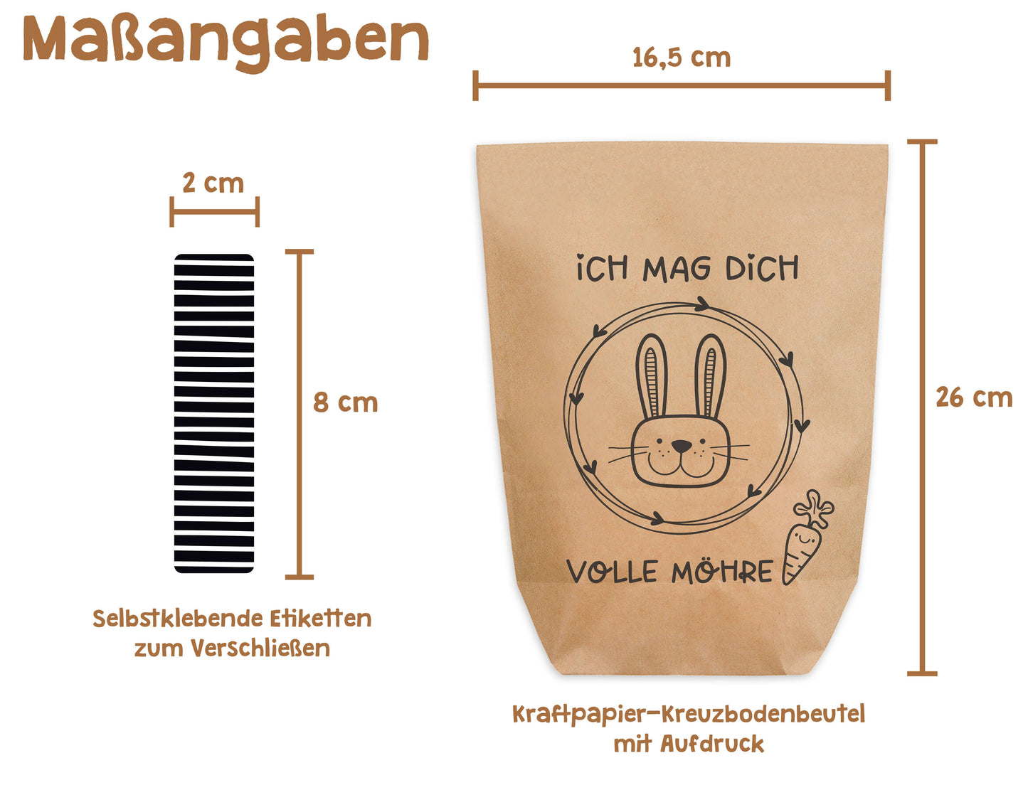Ostertüte "Ich mag Dich Volle Möhre" Kraftpapier Maße 16,5x26cm