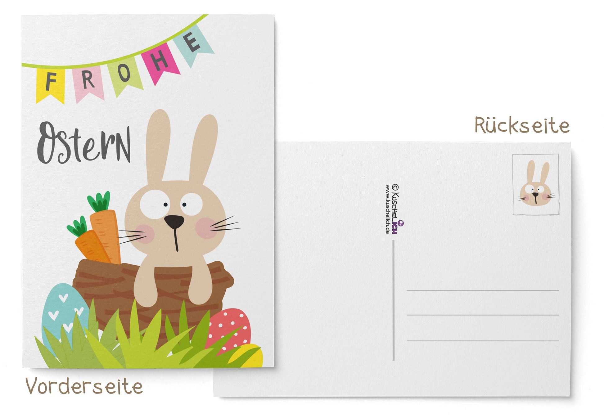 Postkarte Frohe Ostern Osterkarte Grußkarte Vorderseite & Rückseite
