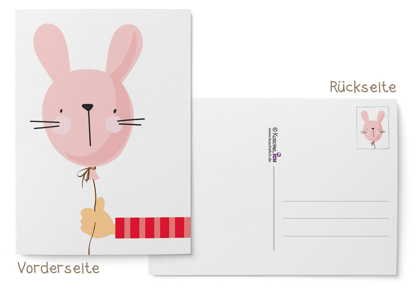 Postkarte Hasenluftballon Osterkarte Vorderseite & Rückseite