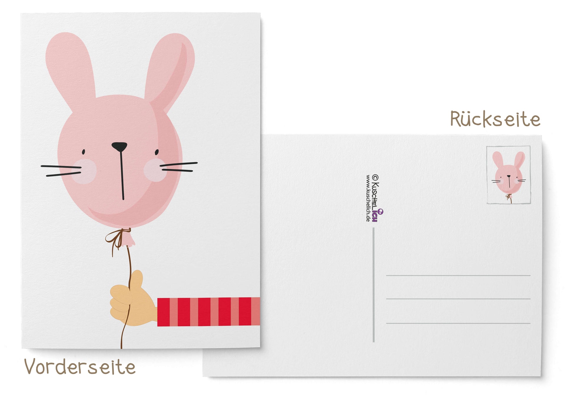 Postkarte Hasenluftballon Osterkarte Vorderseite & Rückseite