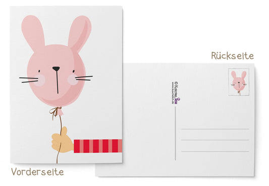 Postkarte Hasenluftballon Osterkarte Vorderseite & Rückseite