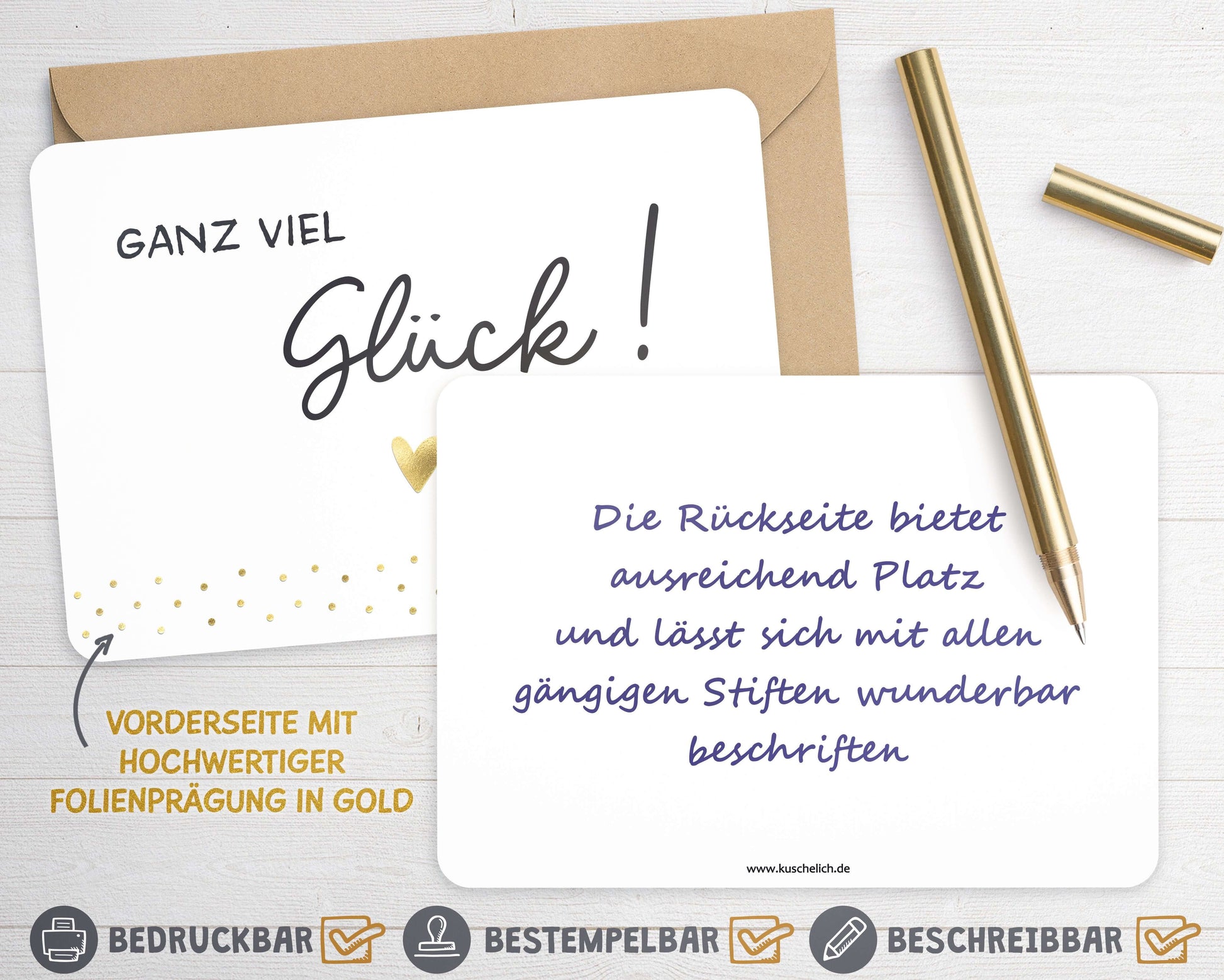 Karte "Ganz viel Glück!" mit Briefumschlag beschreibbare Rueckseite