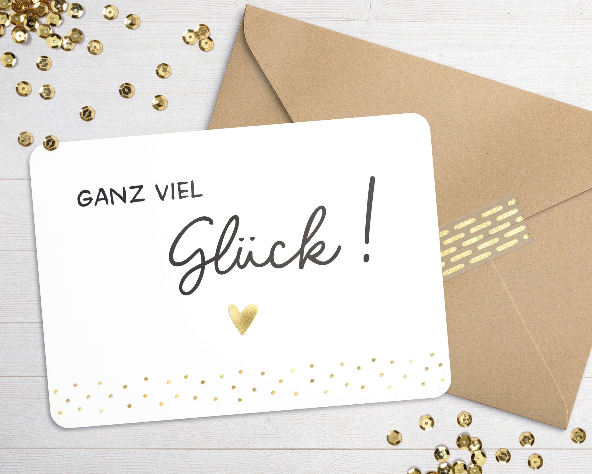 Karte "Ganz viel Glück!" mit Briefumschlag mit Herz
