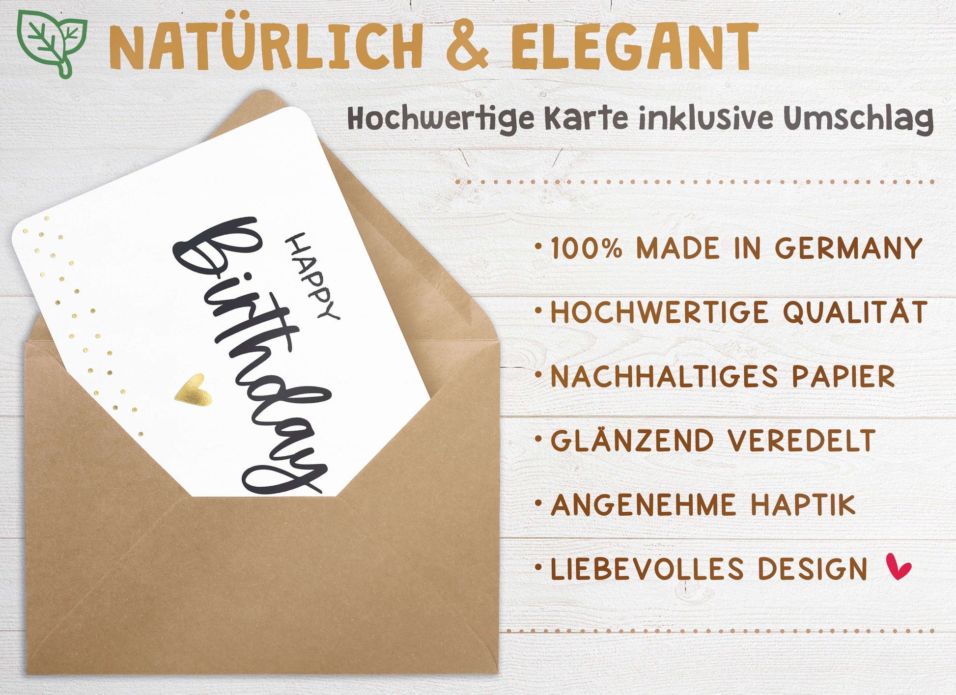 Qualitaetsmerkmale Karte "Happy Birthday" mit Briefumschlag