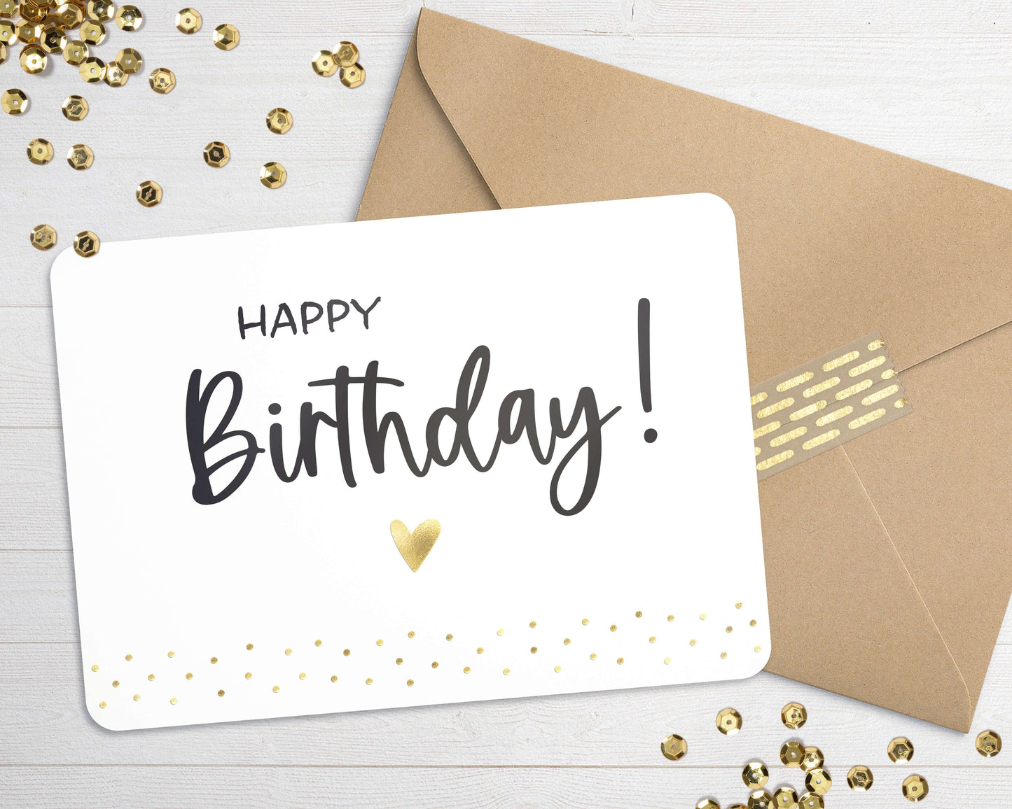 Karte "Happy Birthday" mit Briefumschlag mit Herz