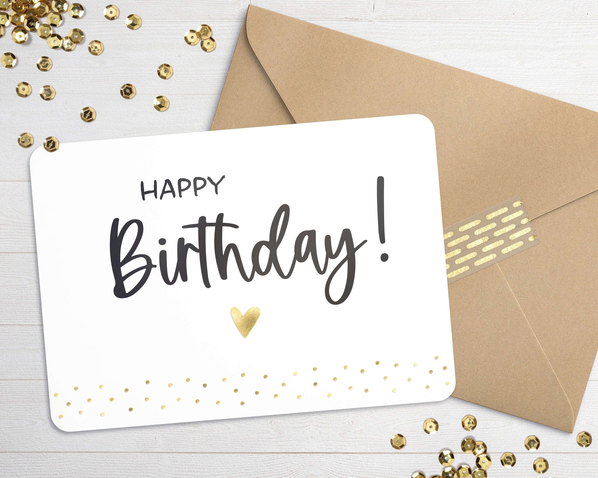 Karte "Happy Birthday" mit Briefumschlag mit Herz
