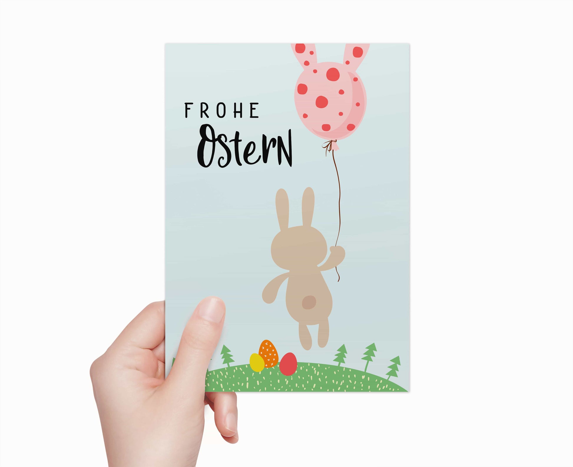 Motiv: Frohe Ostern mit Hase und Luftbalon