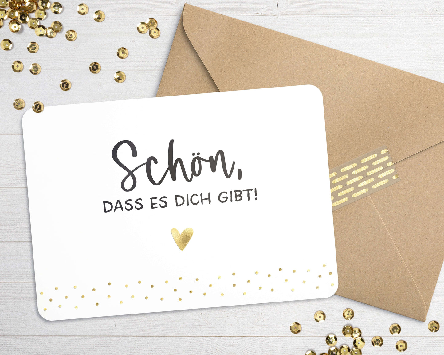 Karte "Schön, dass es Dich gibt!" mit Briefumschlag mit Herz