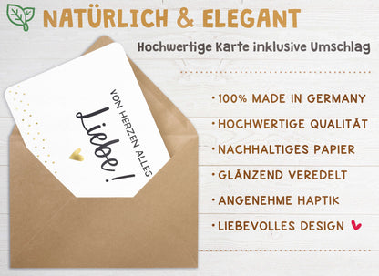 Qualitaetsmerkmale Karte "von Herzen alles Liebe!" mit Briefumschlag