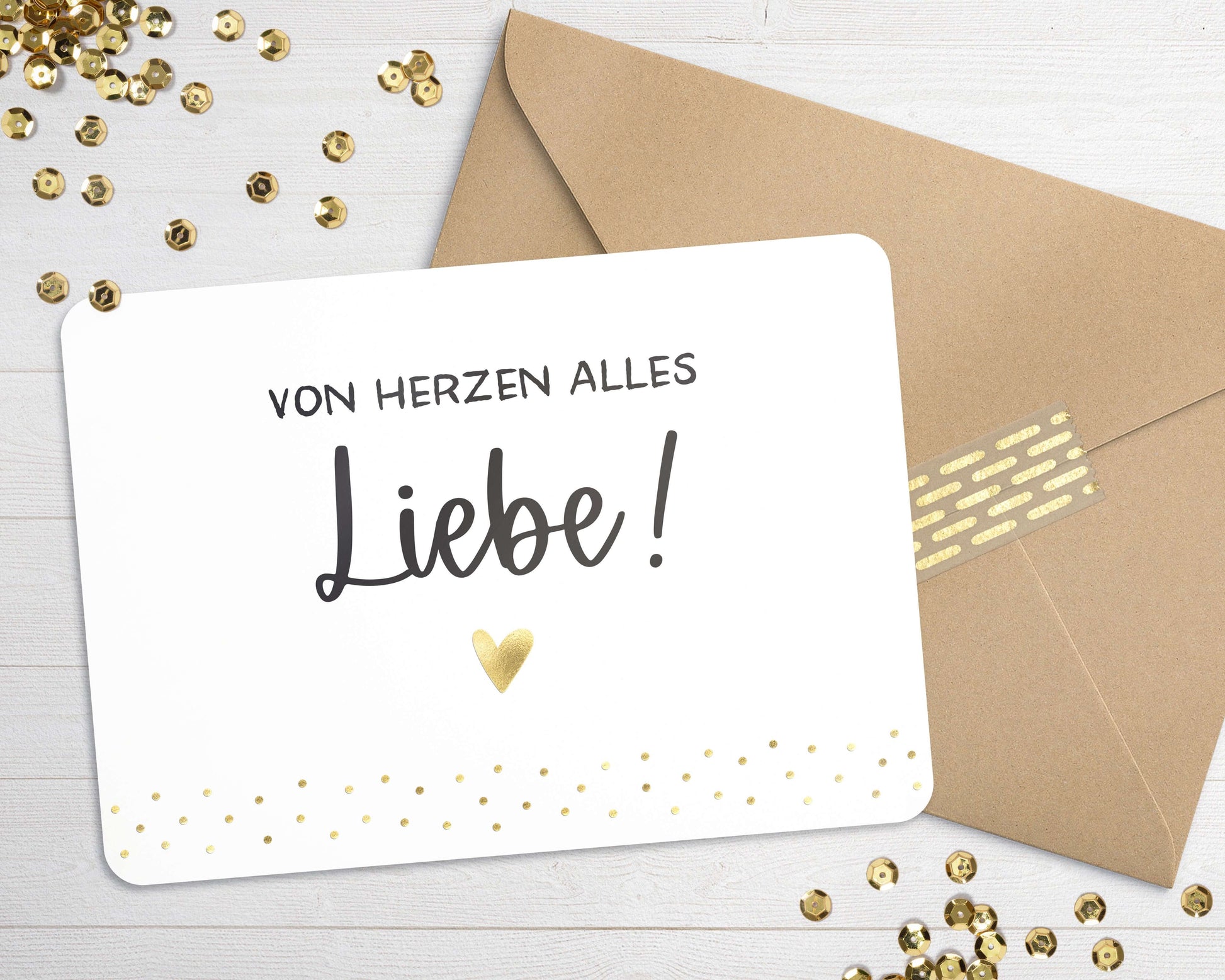 Karte "von Herzen alles Liebe!" mit Briefumschlag mit Herz