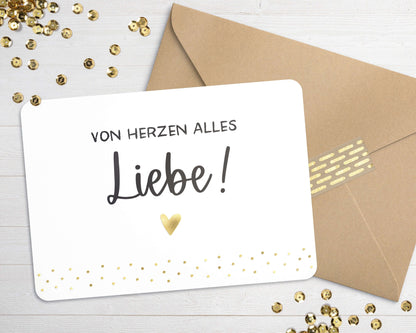 Karte "von Herzen alles Liebe!" mit Briefumschlag mit Herz