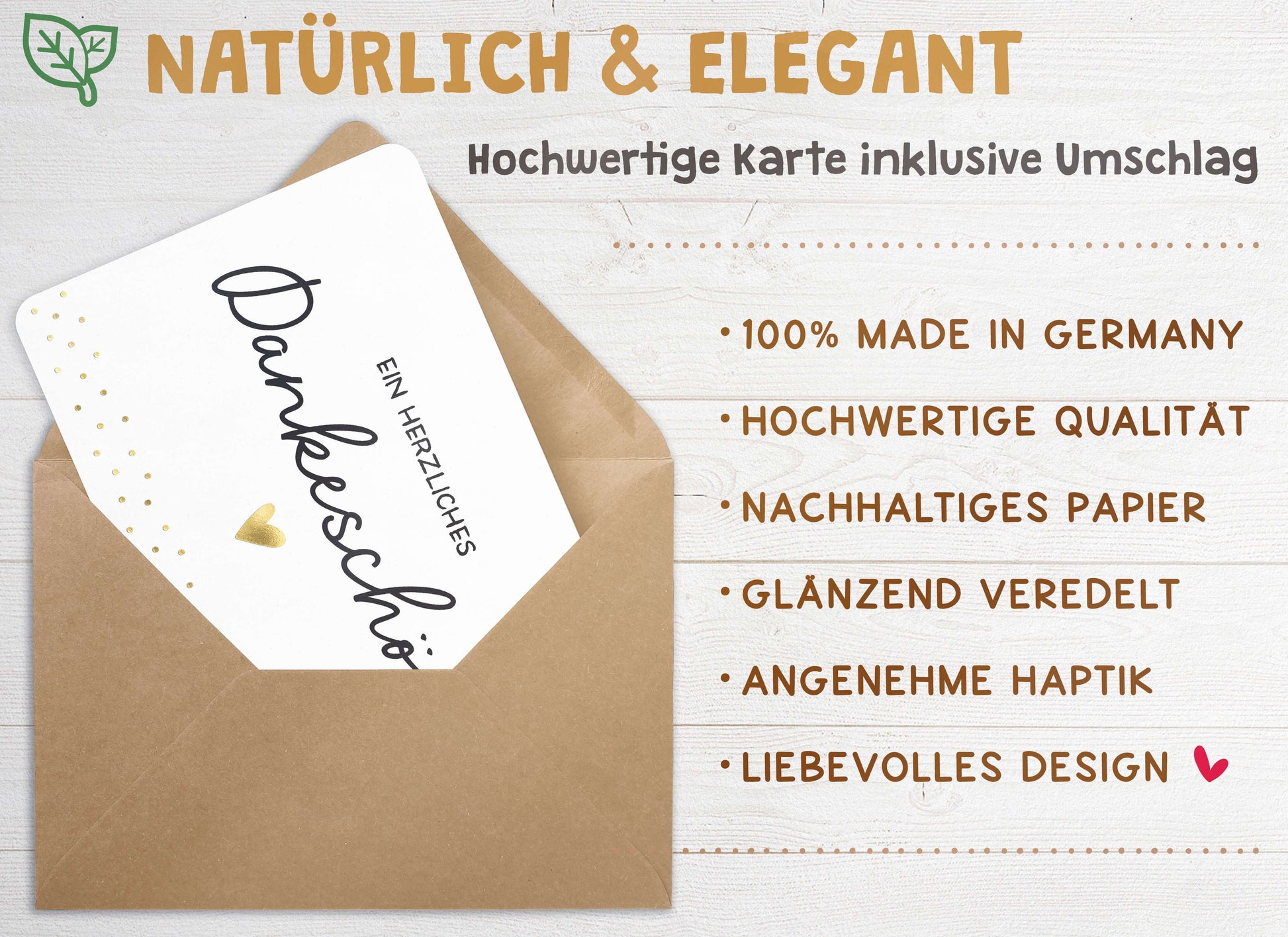 Qualitaetsmerkmale Karte "Ein herzliches Dankeschön" mit Briefumschlag
