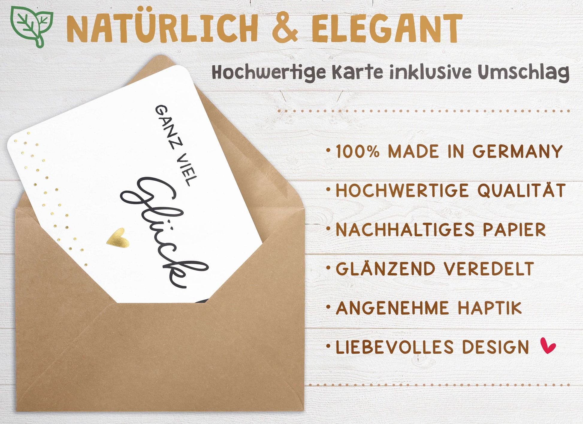 Qualitaetsmerkmale Karte "Ganz viel Glück!" mit Briefumschlag